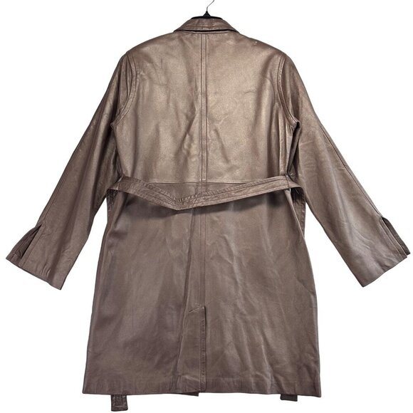 Express Vintage Leather Long Jacket Womens Size 13/14 Gold Bronze Waist Tie - Picture 2 of 16